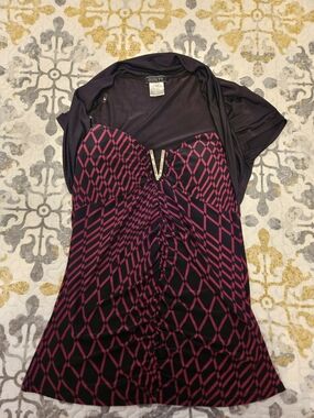 Guilty Purple & Black Geometric Strapless Top with Shrug